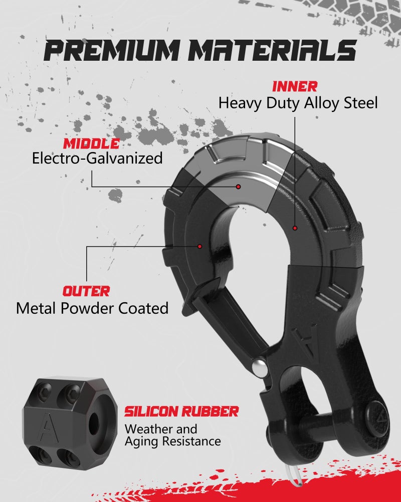 AMBULL 3/8" Winch Hook & Winch Cable Hook Stopper Sets, Heavy Duty Grade 70 Forged Steel Recovery Hook with Safety Latch, Included Allen Wrench,Max 37,478 Lbs, Black - Image 2